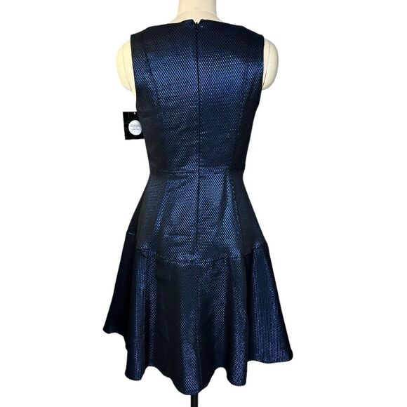 Anthropologie Eva Franco Metallic Blue Fit and Flare Cocktail Dress | Size 8 - Picture 7 of 10